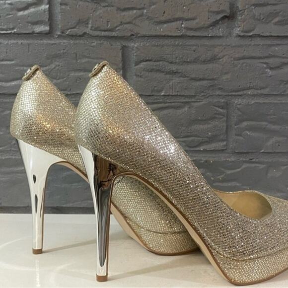 Michael kors‎ Ericka Gold Glitter Peep Toe size 9 Platform Heels Evening Shoes - Picture 6 of 9